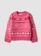 Pink crew-neck jumper with hearts and jacquard pattern, regular fit_0