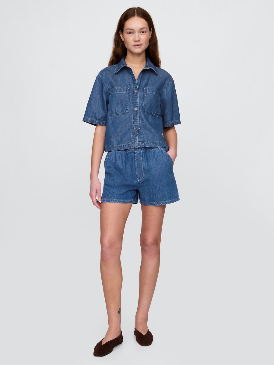 Shorts in denim con elastico in vita_4