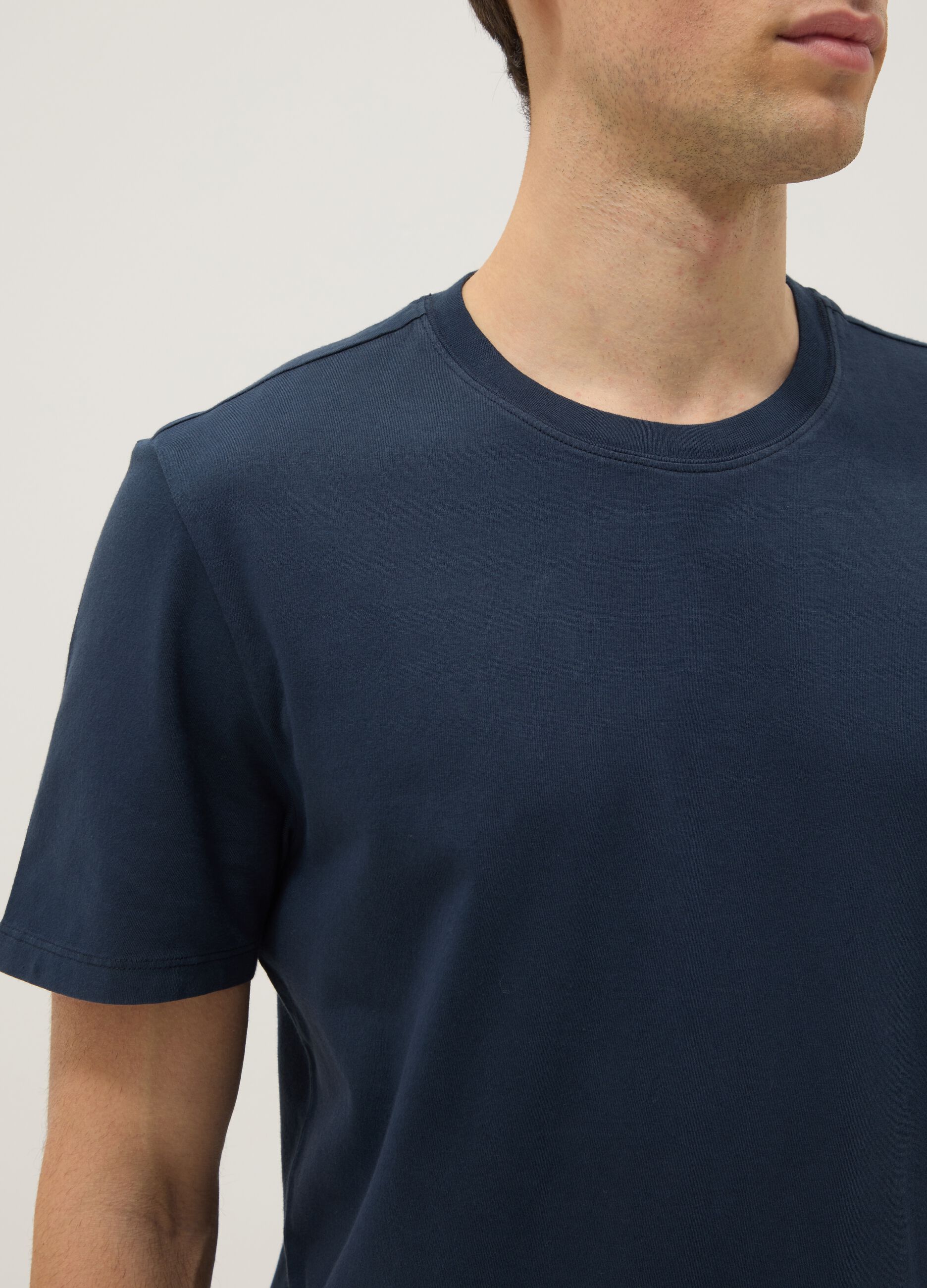 Blue regular fit crew-neck pure cotton T-shirt