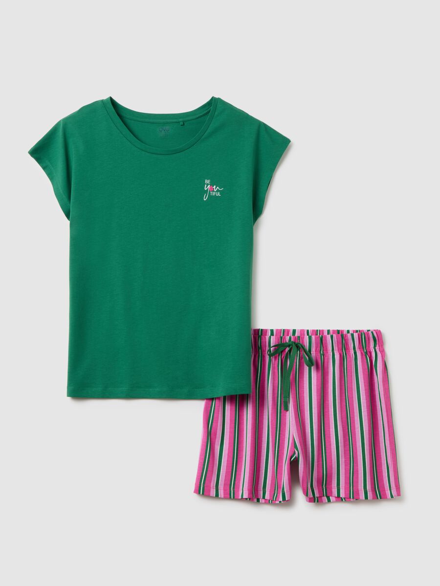 Set pigiama da donna in puro cotone verde e rosa regular fit_4