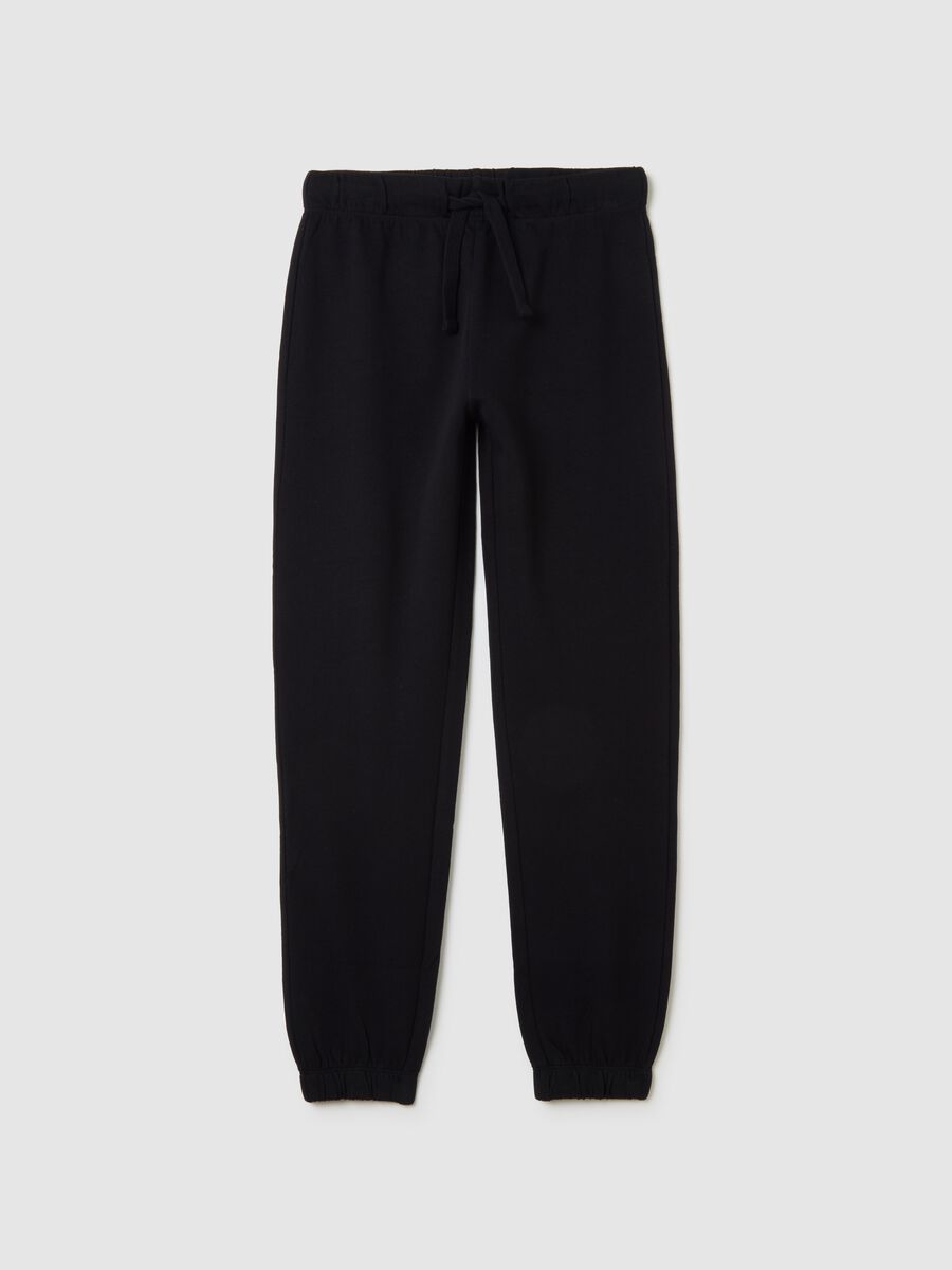 Pantaloni jogger da ragazzo in puro cotone nero regular fit_3