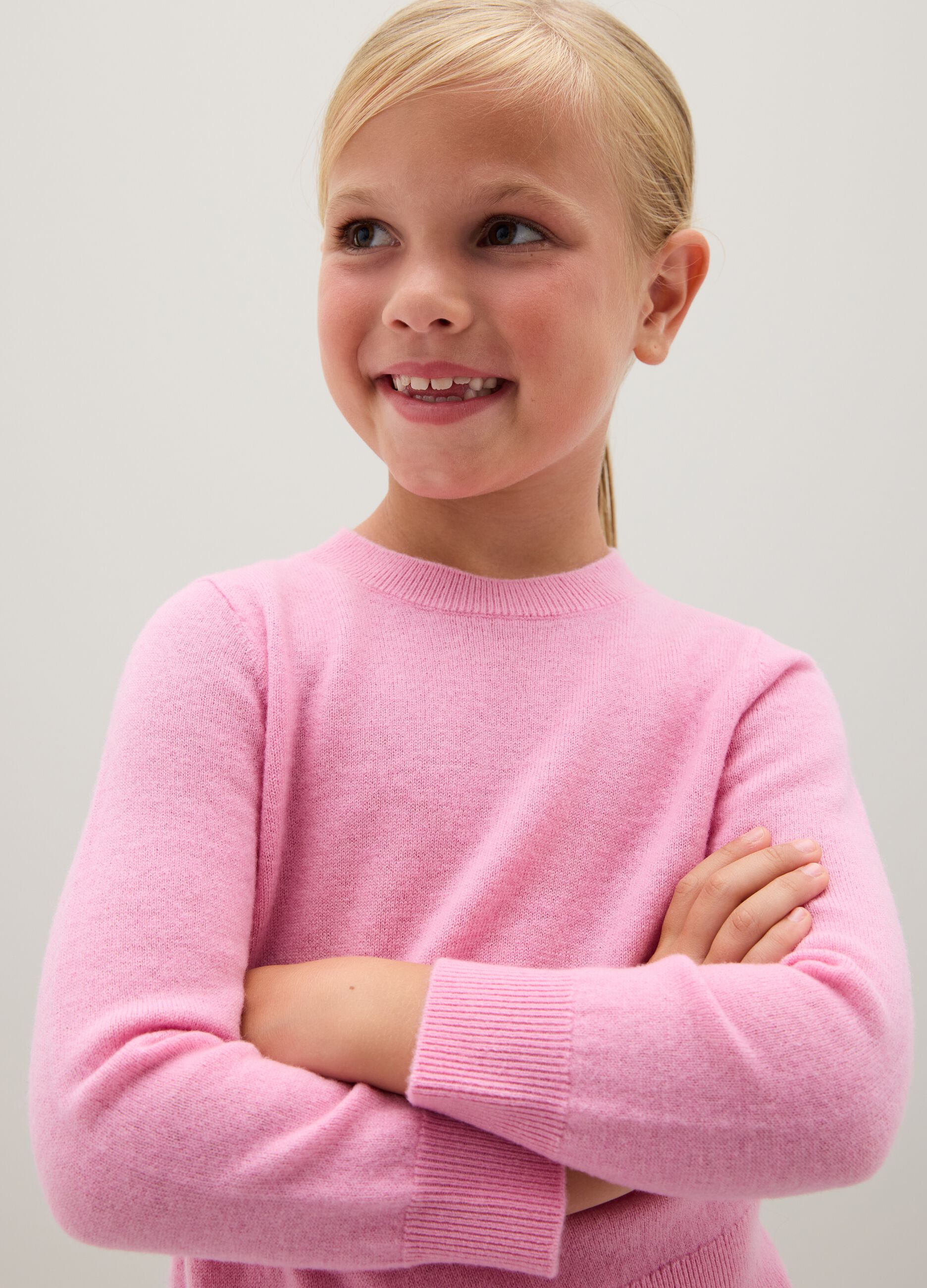 Girls' Pink Pullover in Pure Wool