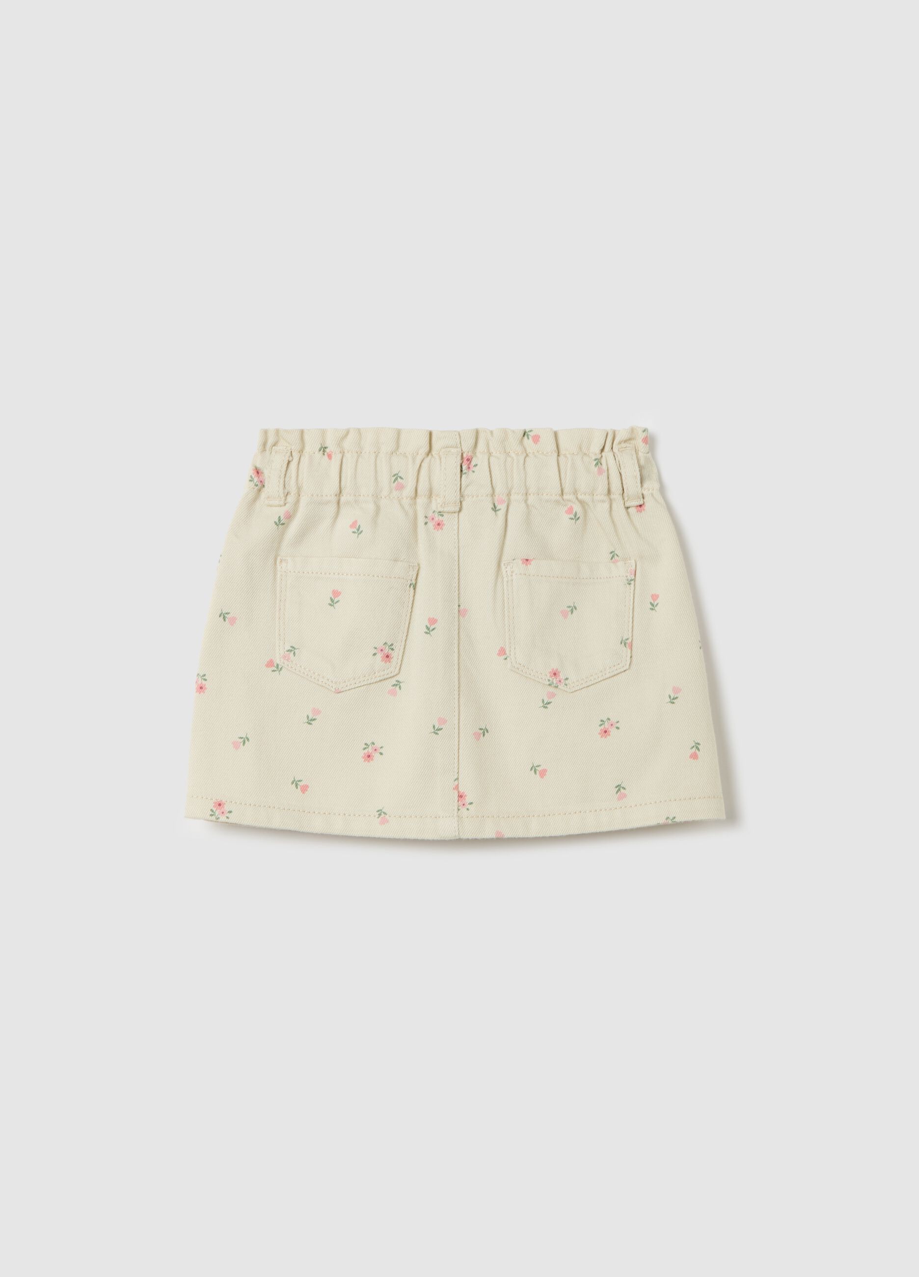Drill miniskirt with small flowers print