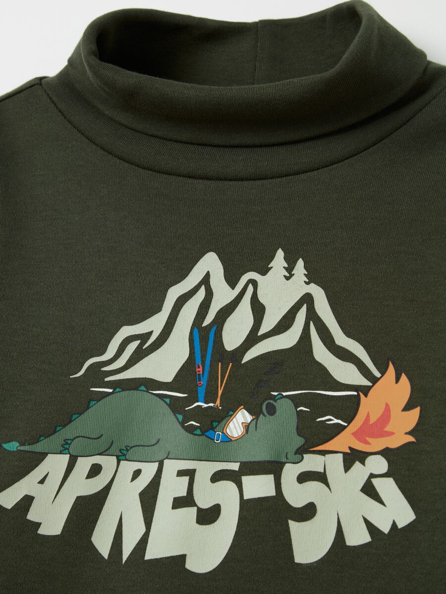 Cotton T-shirt with high neck and print_2