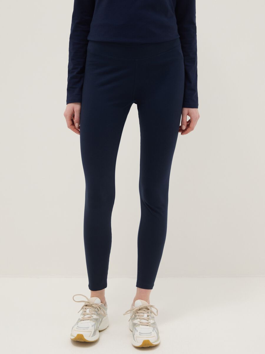 Blue Slim Fit Stretch Cotton Leggings_1