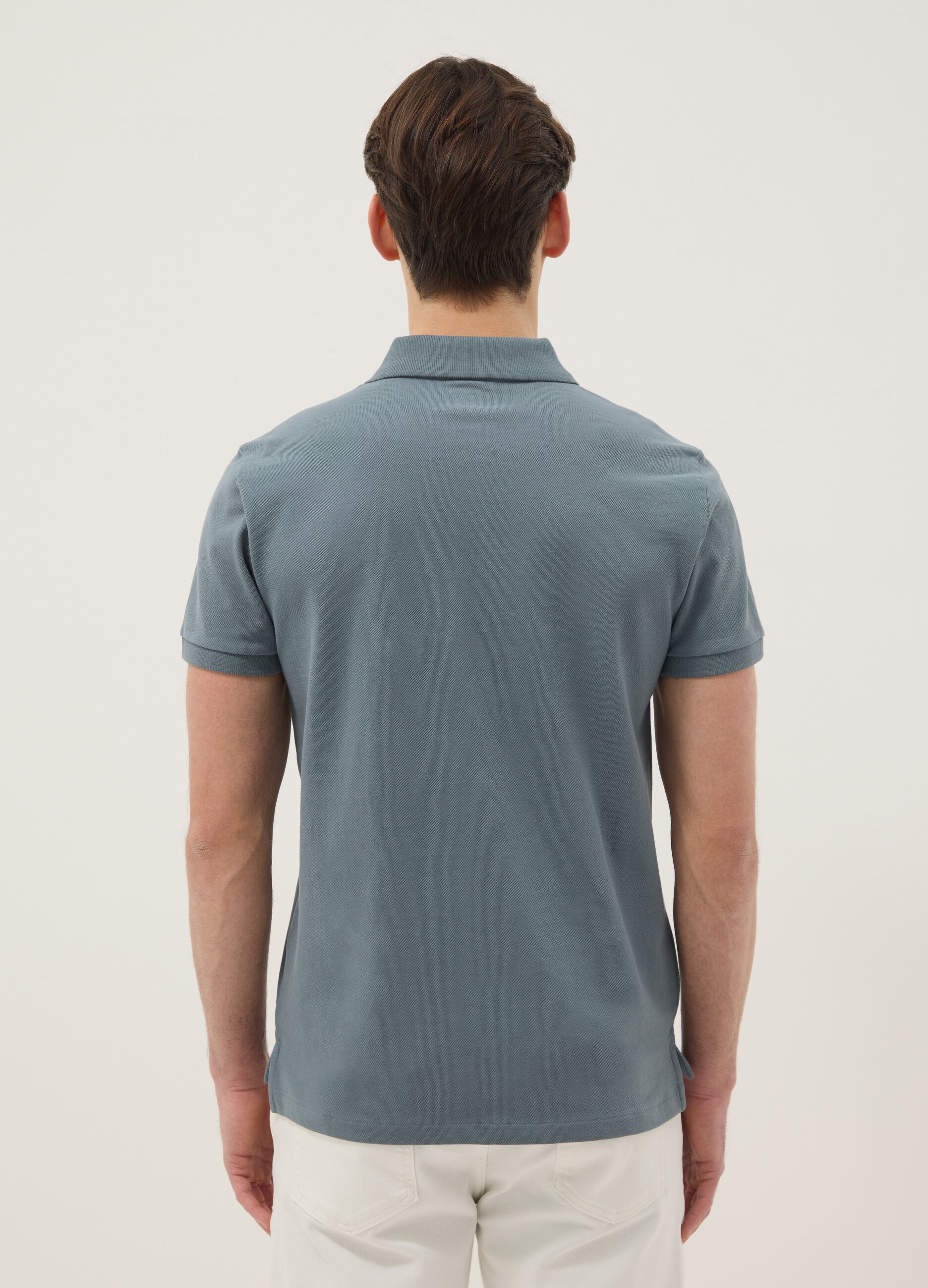 Slim fit grey pure cotton polo