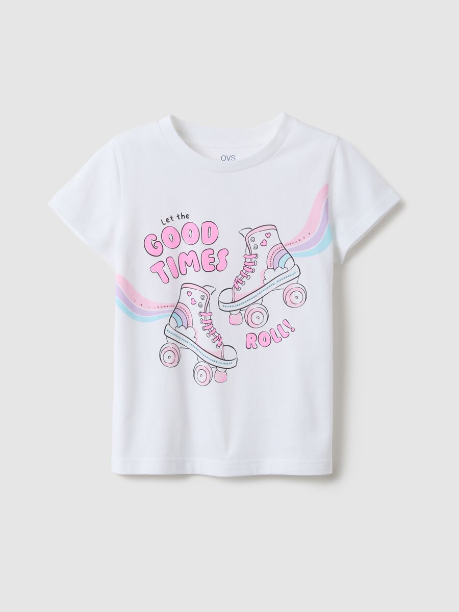 Girls' white pure cotton regular fit t-shirt with print_0