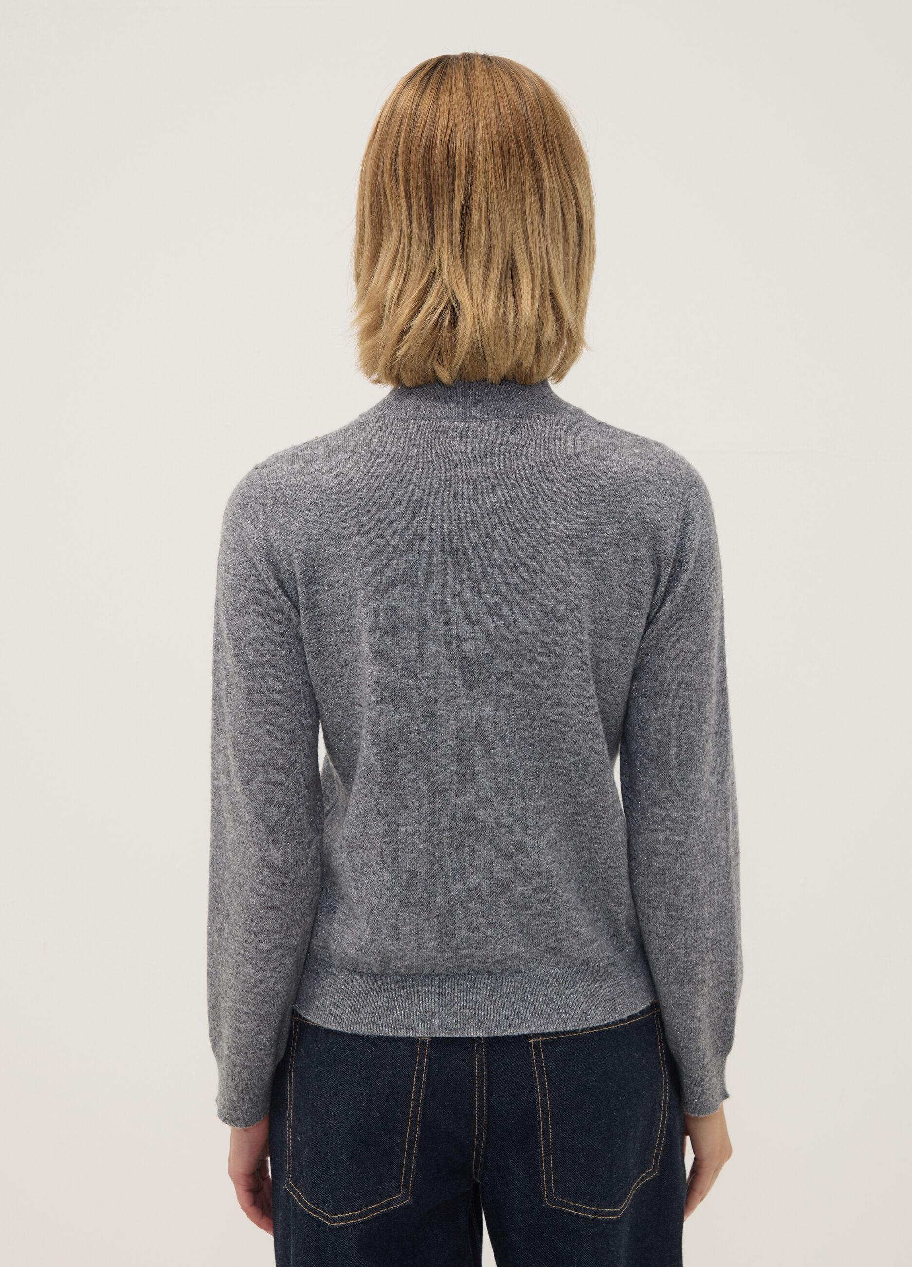 Grey wool-blend jumper with mock neck