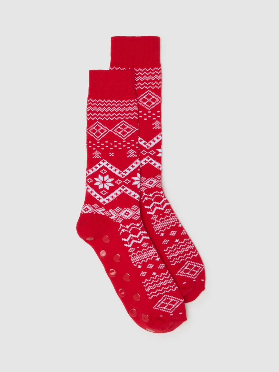 Red Elasticated Cotton Blend Christmas Socks_0
