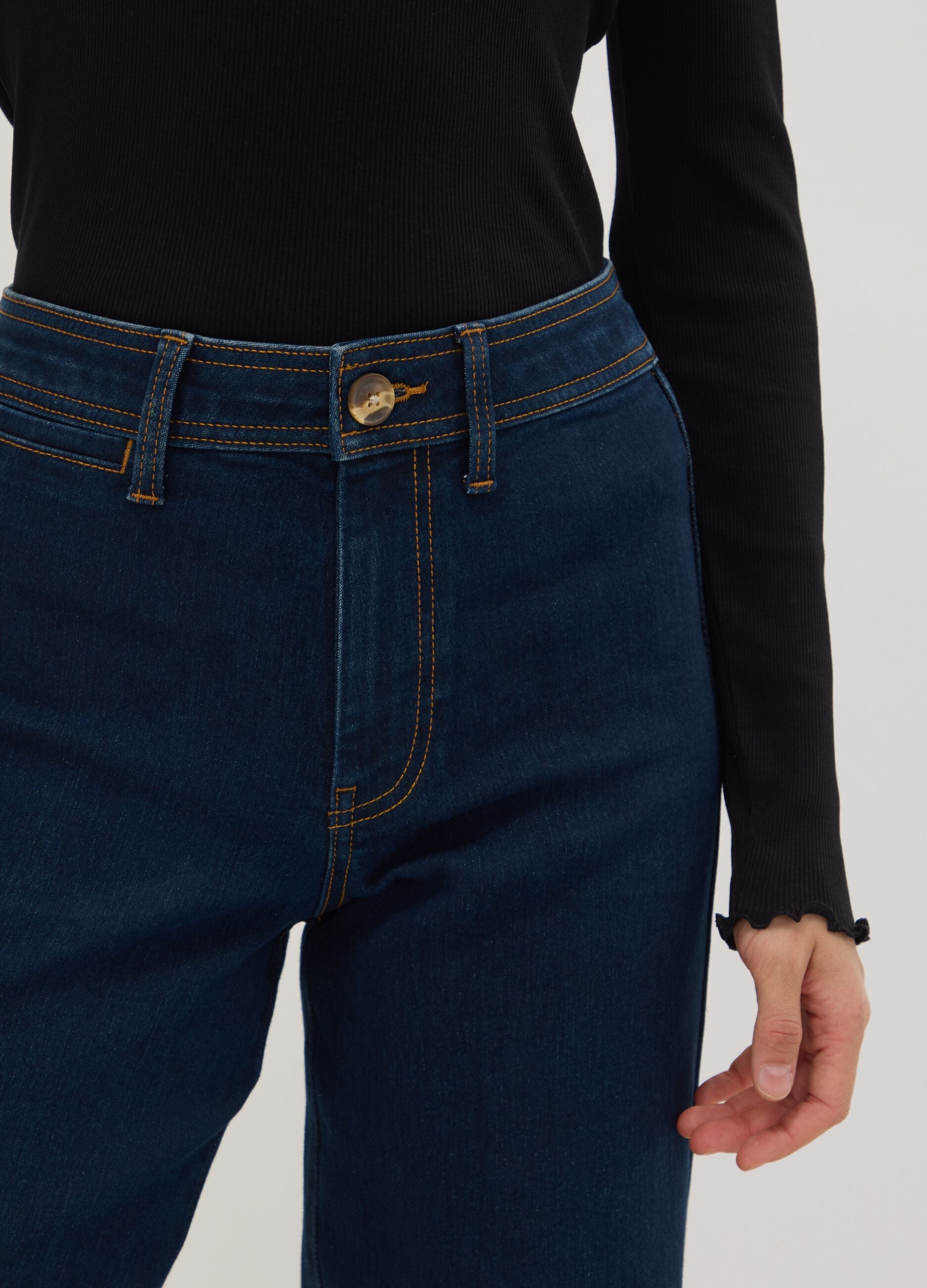 Blue wide-leg jeans in stretch cotton