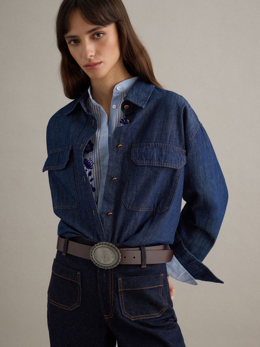 Regular fit blouse in pure blue denim cotton_0