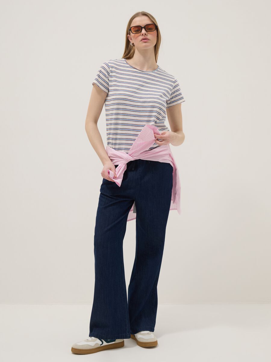 Blue pure cotton wide-leg denim trousers_0