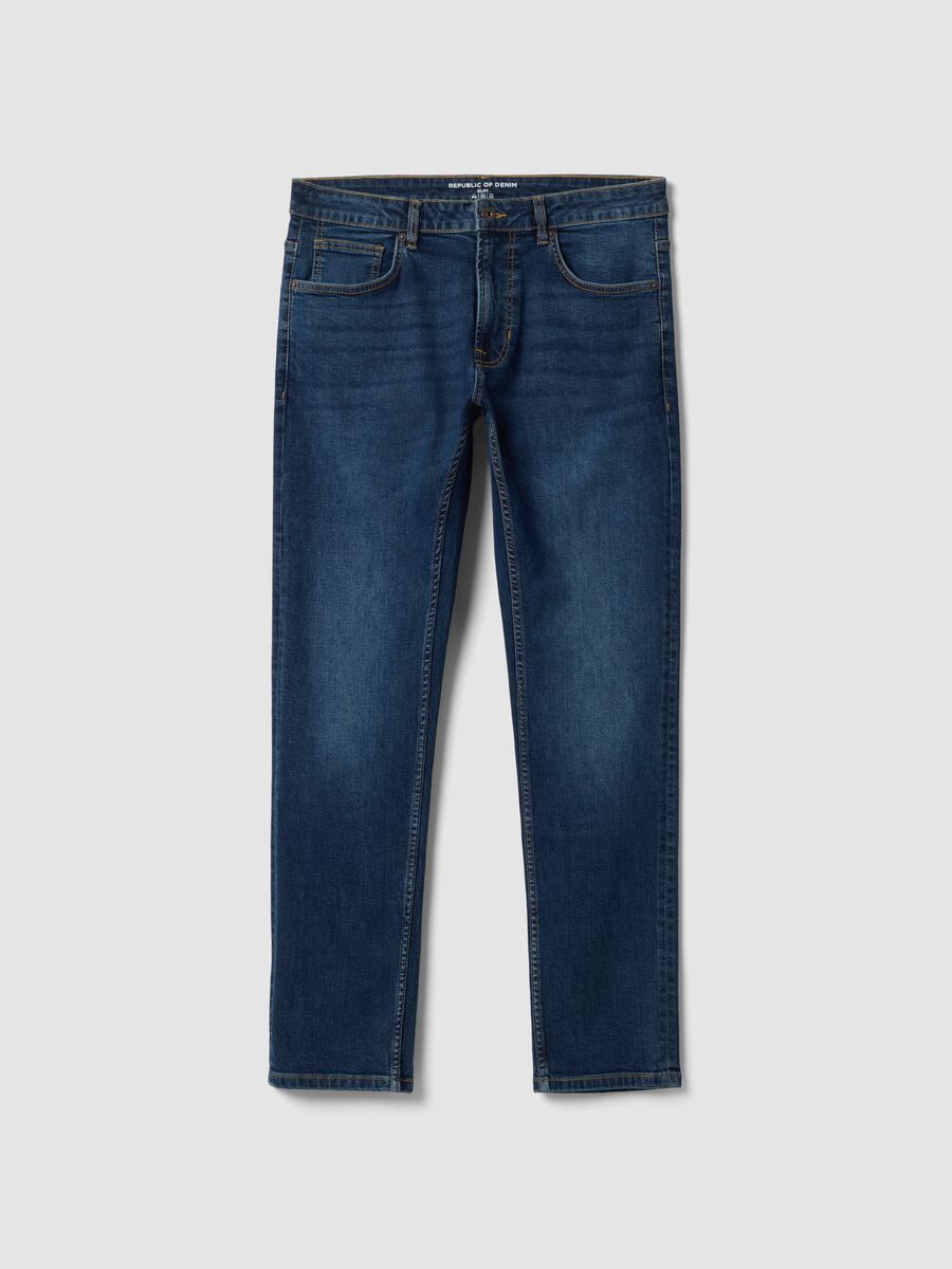 Blue slim-fit stretch cotton jeans_4