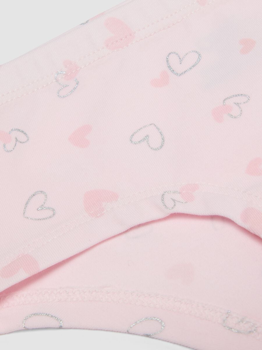 Pink stretch organic cotton briefs with hearts for girls_3