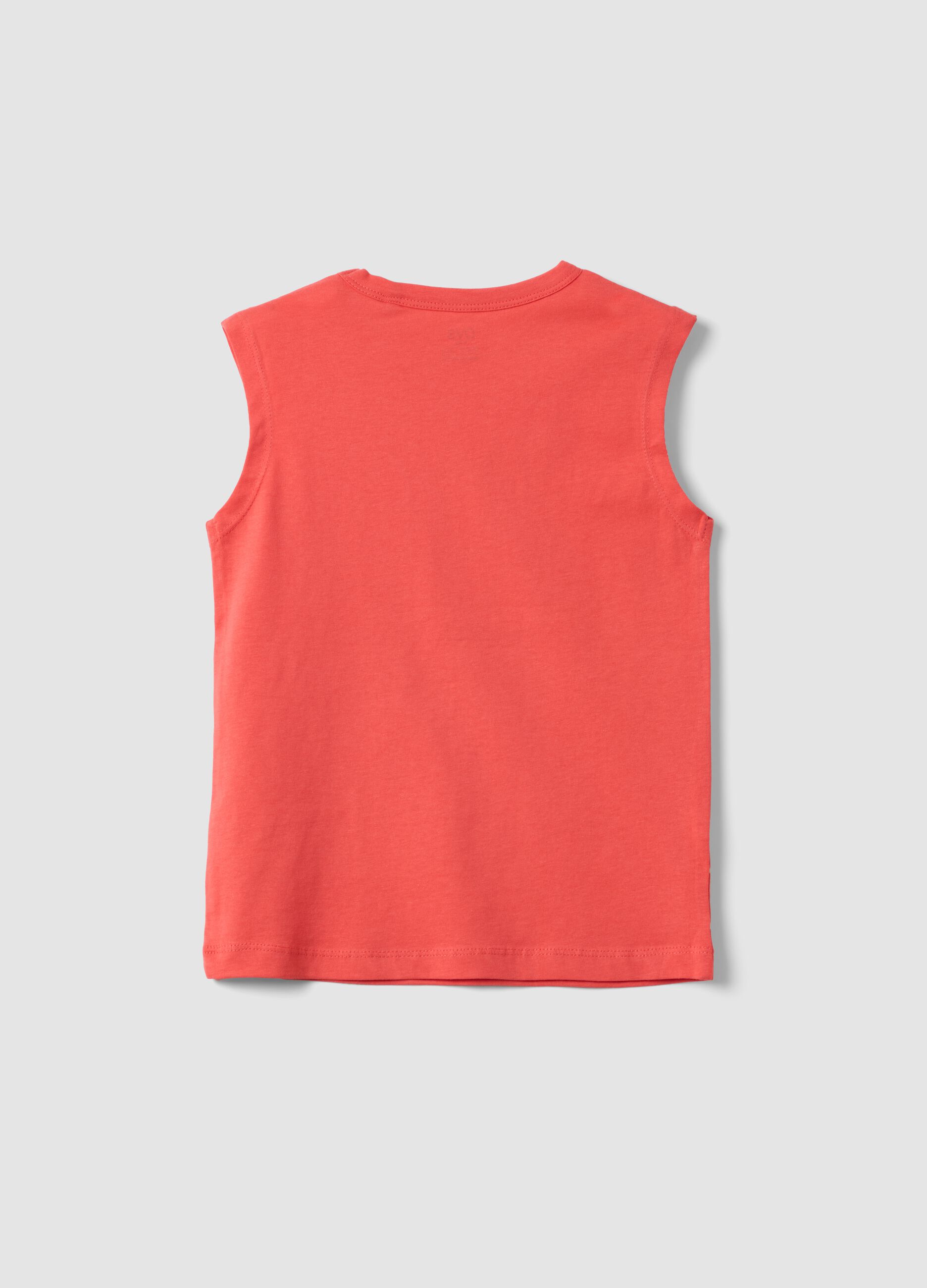 Red organic cotton printed vest top
