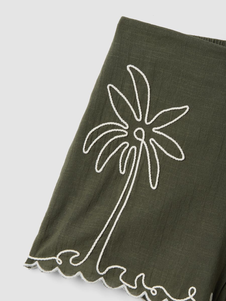 Shorts in puro cotone verde regular fit con ricami_5