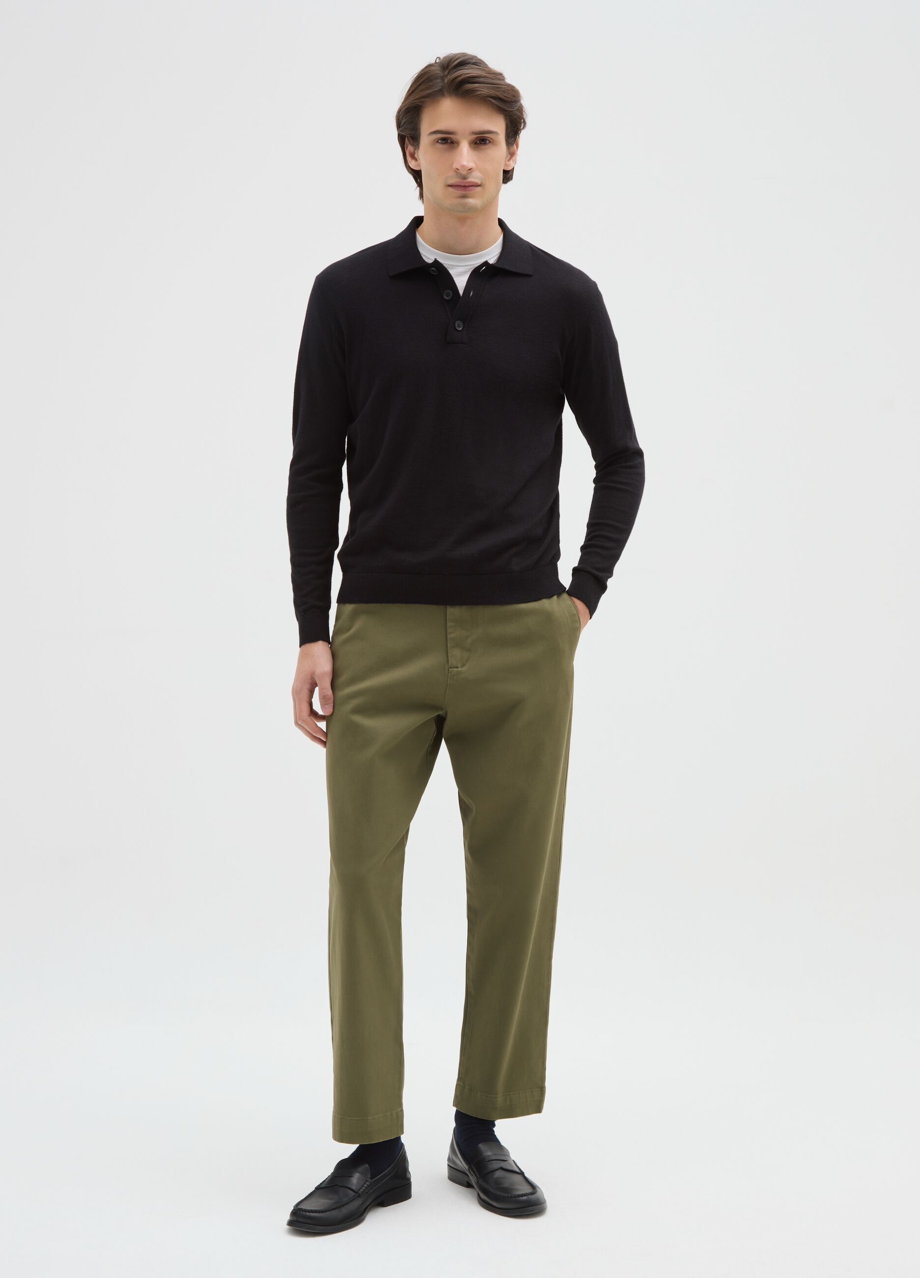 Green stretch cotton carrot fit trousers