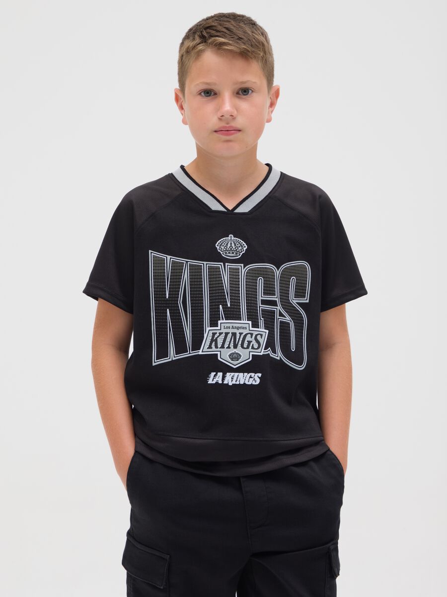 Children's black pure cotton T-shirt with LA KINGS print_0