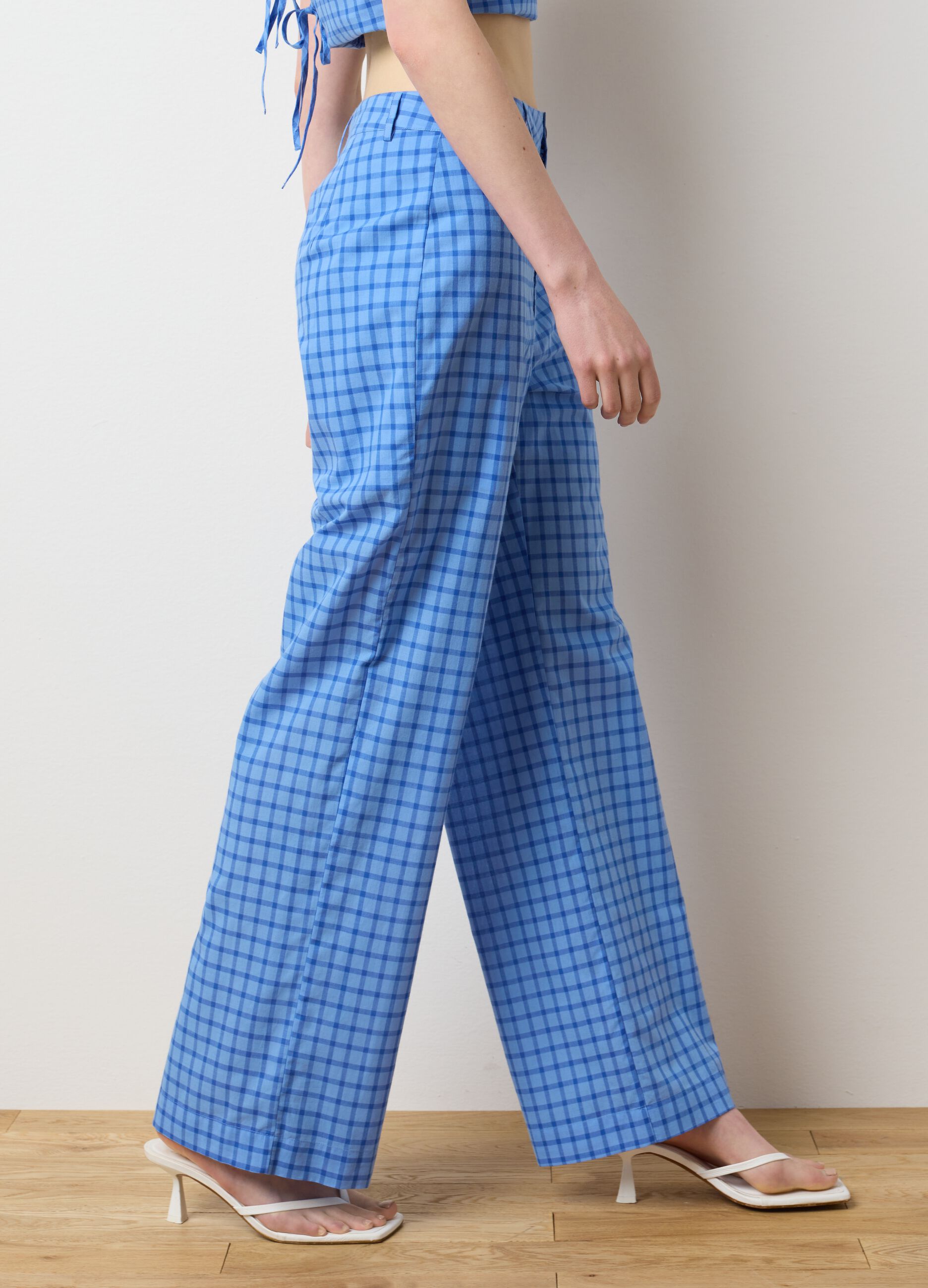 Women's sky-blue pure cotton trousers regular fit