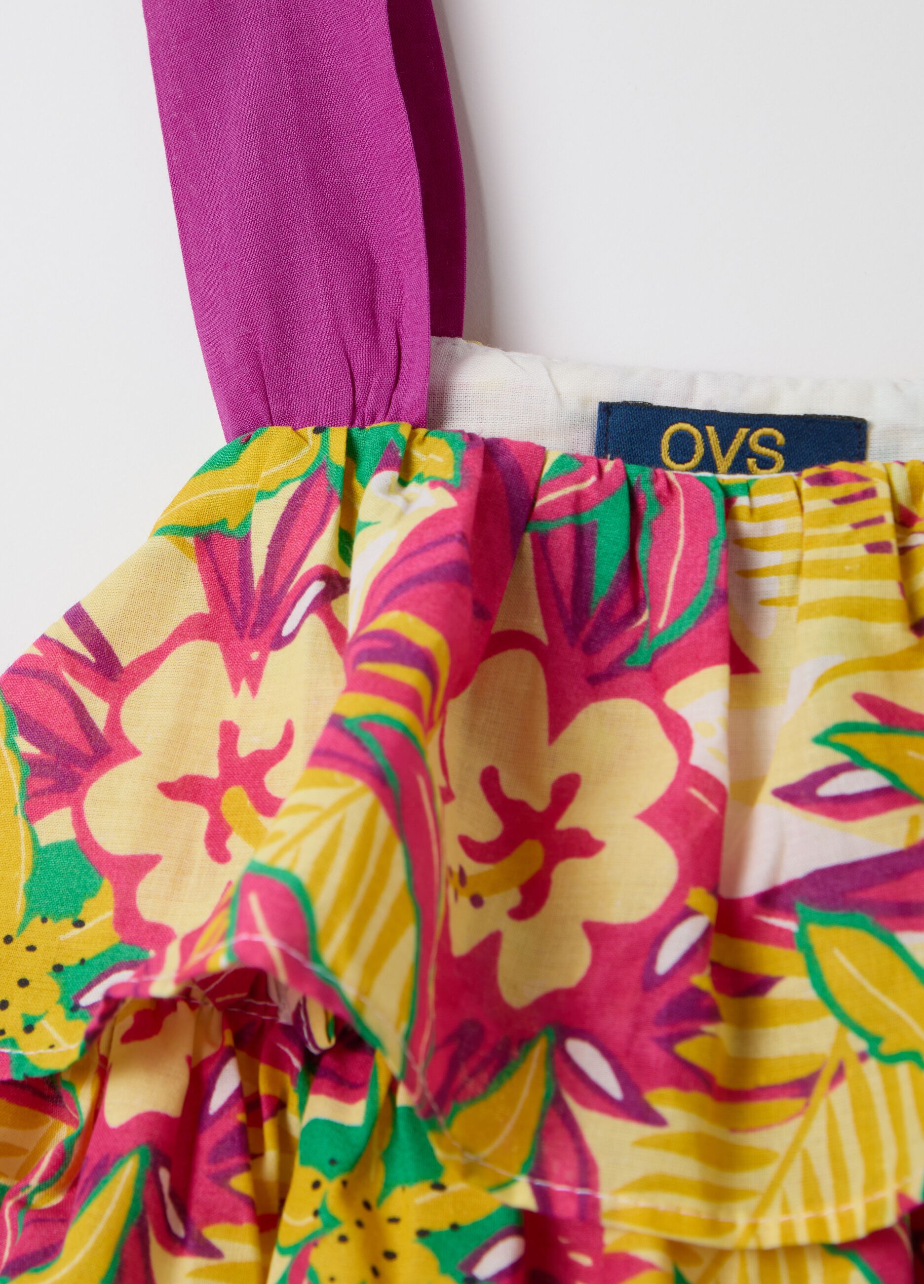 Floral blouse with flounces in cotton