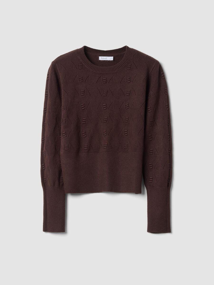 Brown openwork viscose-blend jumper, regular fit_0