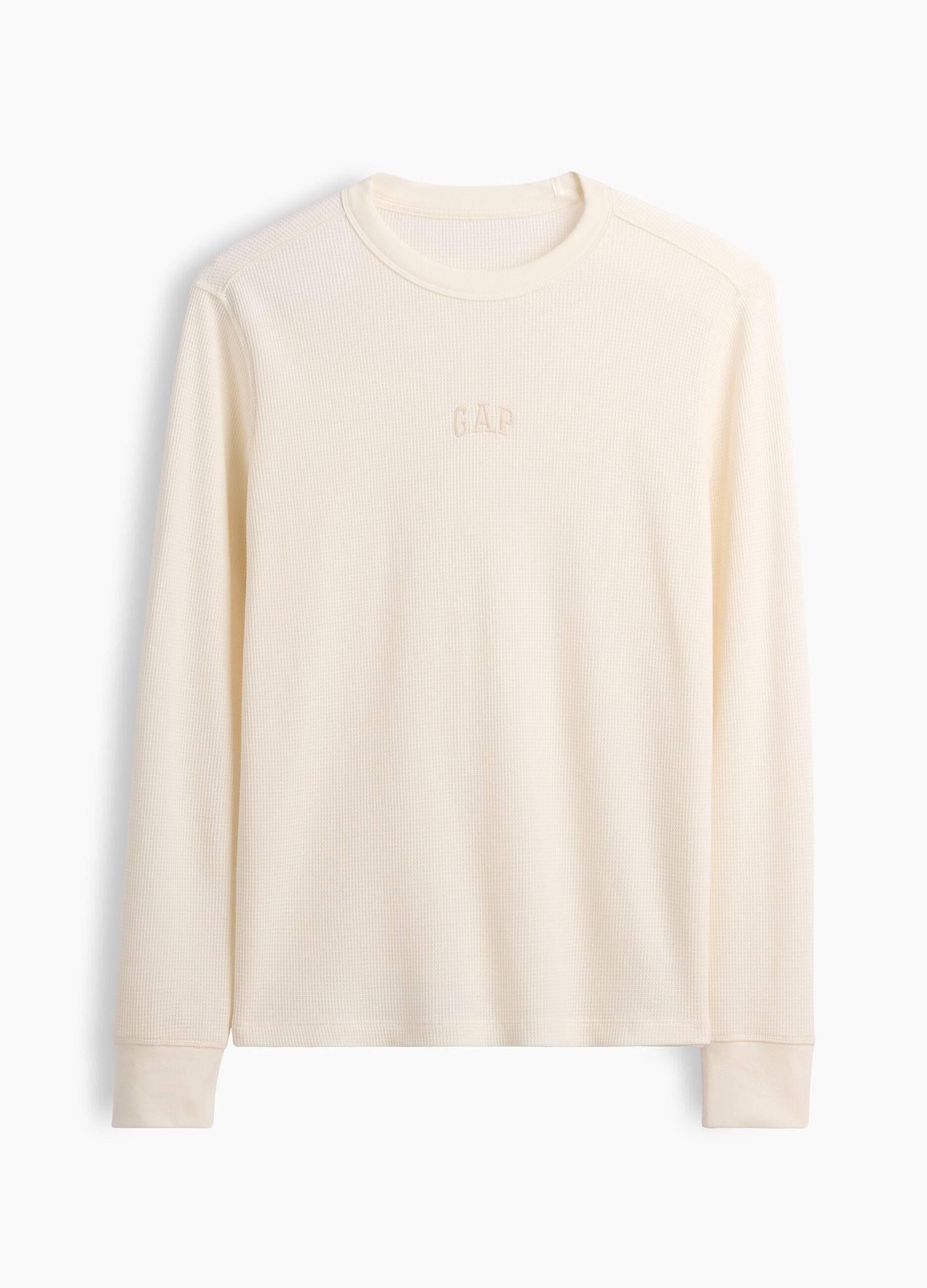 Men&rsquo;s ivory white long-sleeve stretch cotton T-shirt with GAP logo