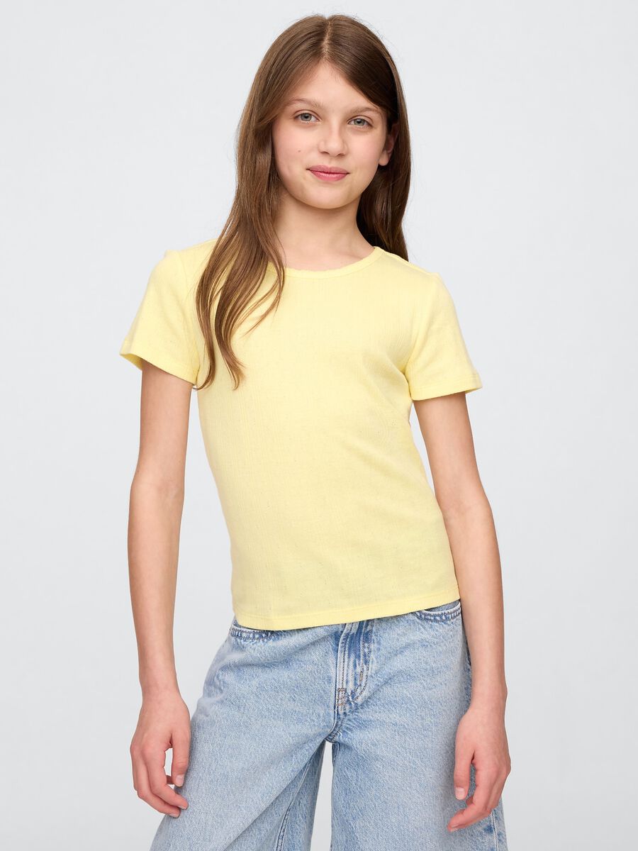 Yellow Ribbed T-shirt with Fitted Cut_0
