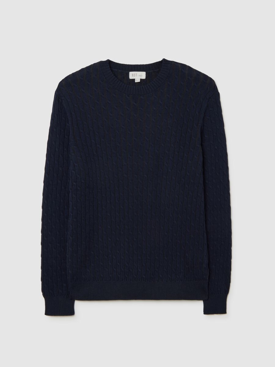 Blue Cotton Jacquard Knit Sweater_4