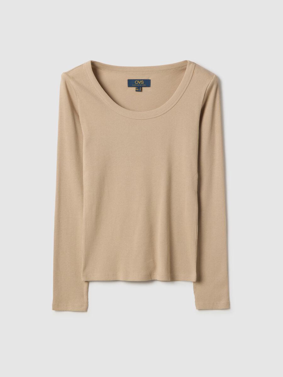 T-shirt a maniche lunghe in puro cotone beige regular fit_4