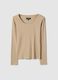 Men's Long Sleeve Beige Pure Cotton Regular Fit T-shirt_4