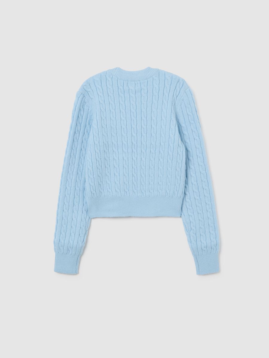Girls' Blue Crew Neck Sweater with Cable Pattern Regular Fit_4