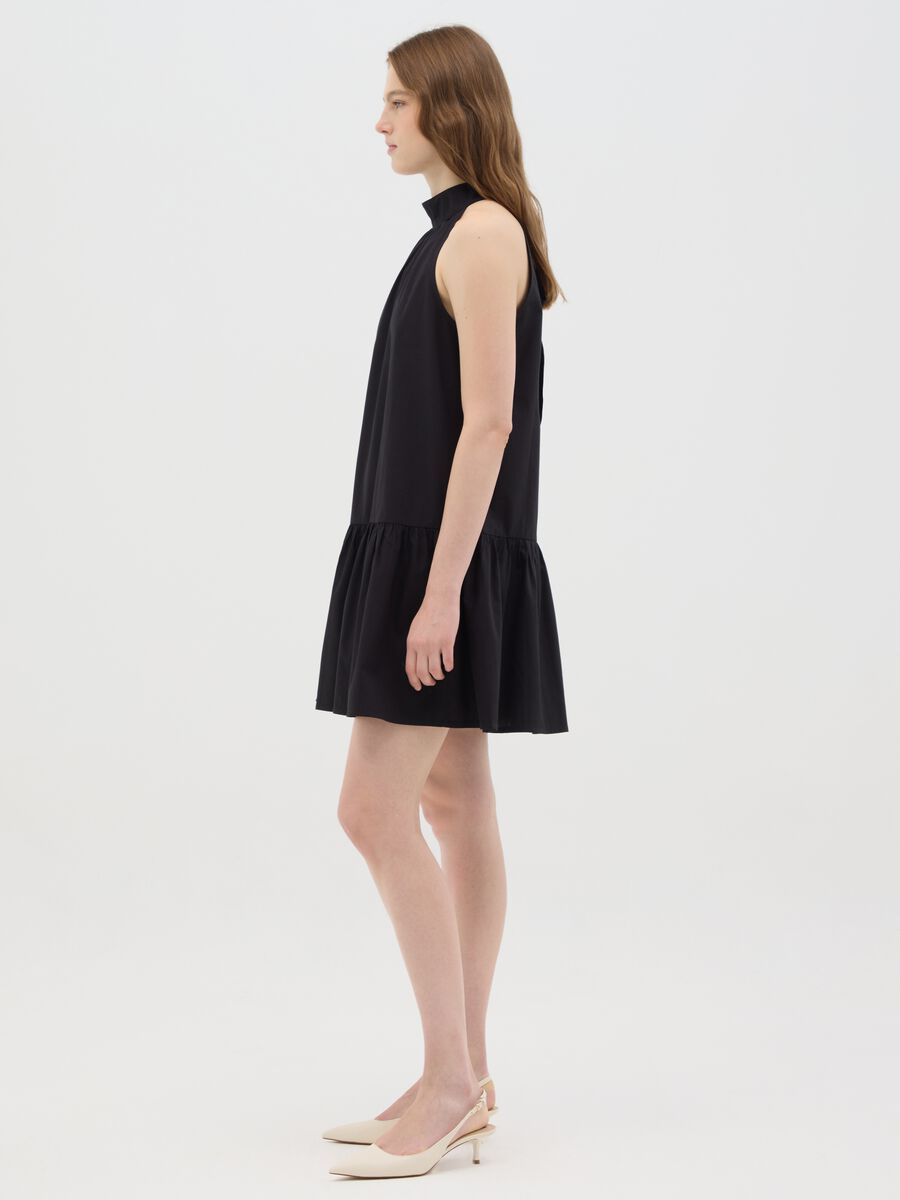 Women's dress in pure black cotton regular fit_1
