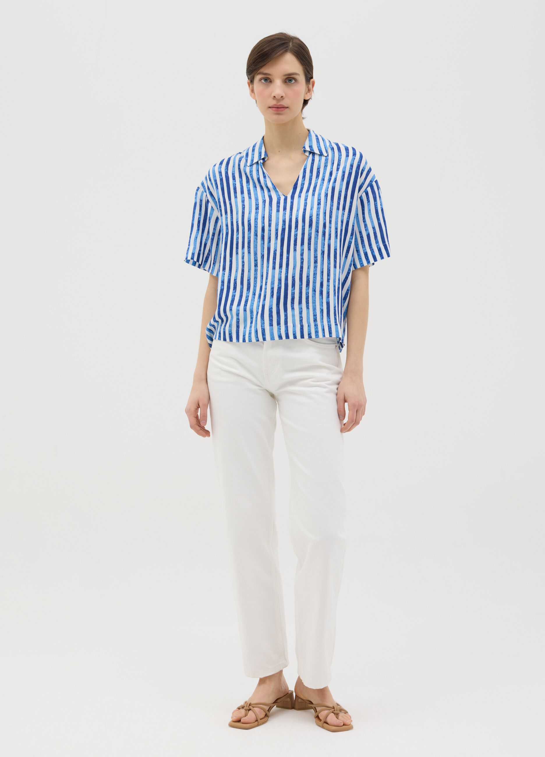 Viscose blouse with polo neck