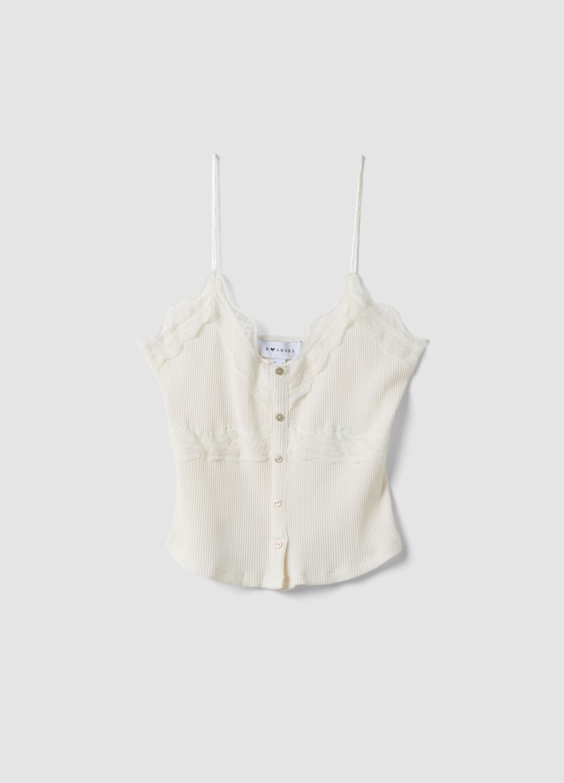 White stretch cotton fitted top with lace trim