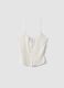 White stretch cotton fitted top with lace trim_0