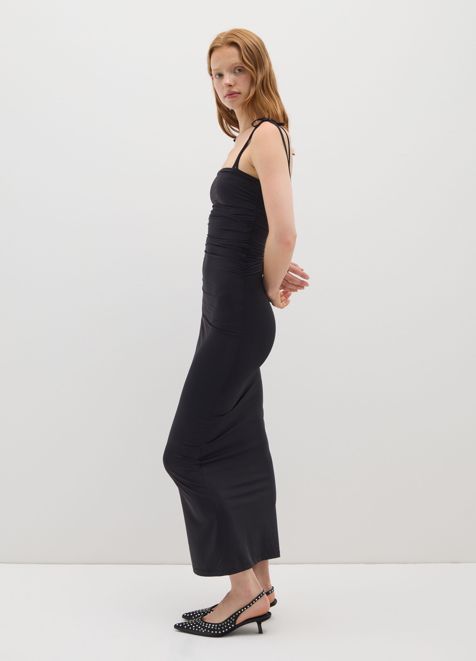 Ruched Black Long Dress