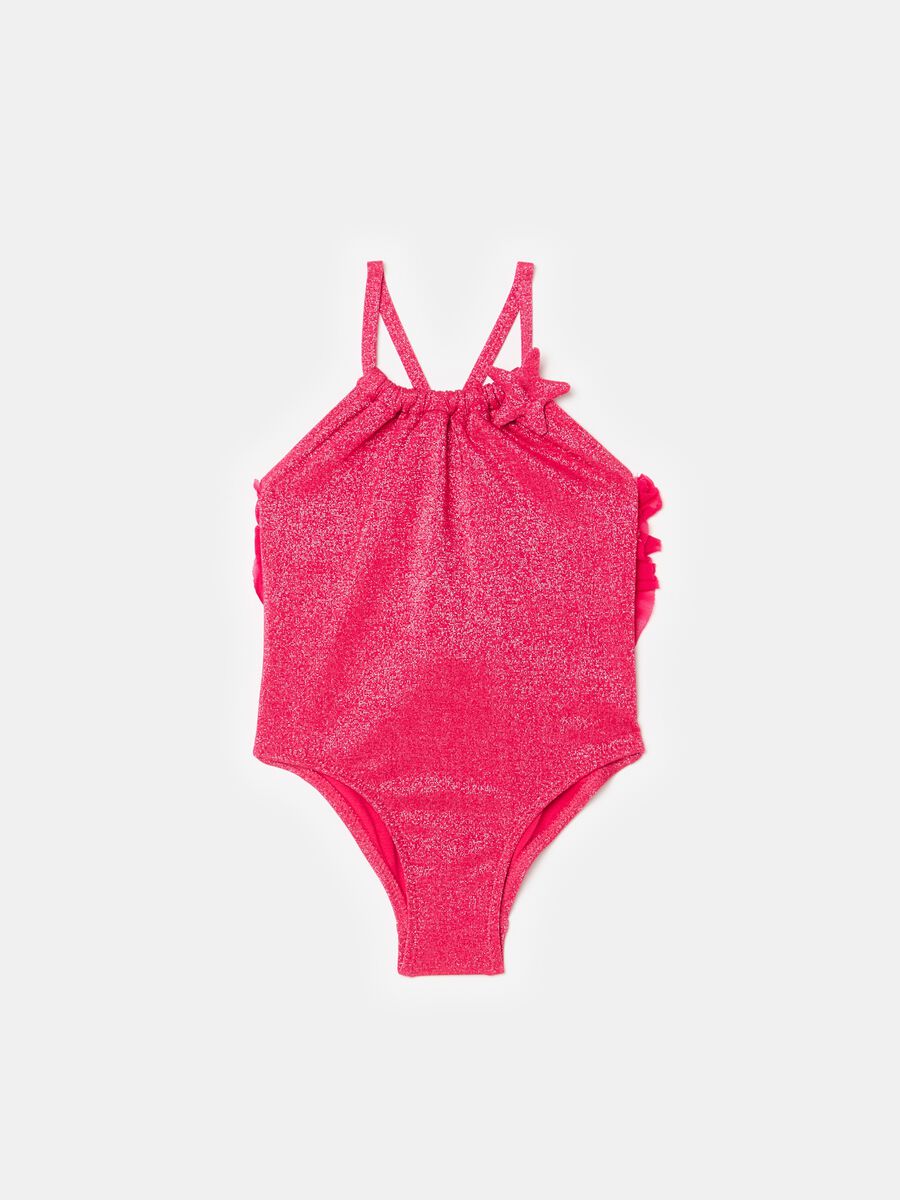 One-piece swimsuit with lurex and flounce_0