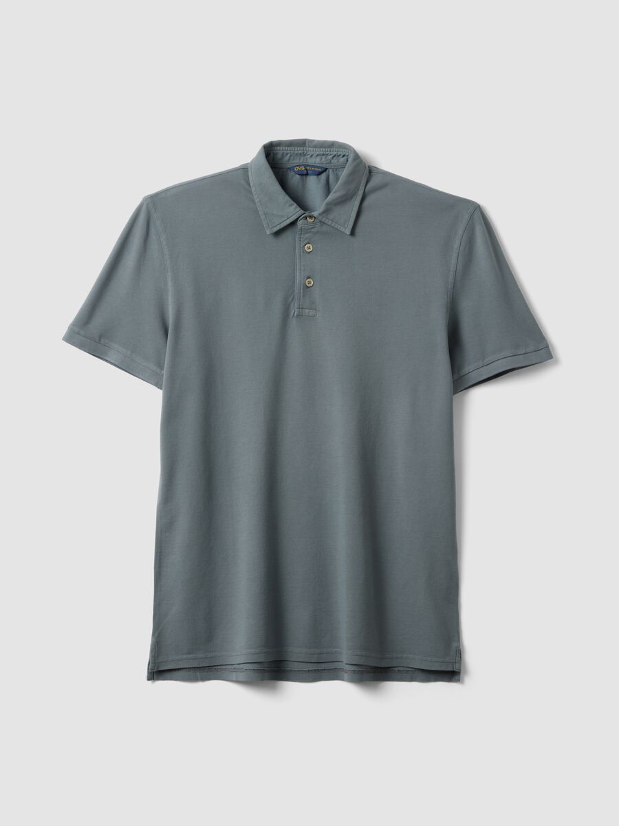 Grey pure cotton slim-fit short-sleeve polo_0