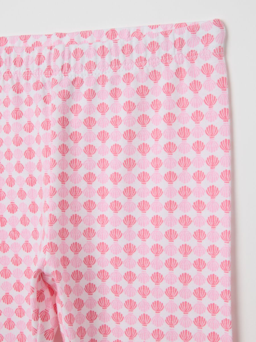 White and pink three-quarter stretch leggings with print_2