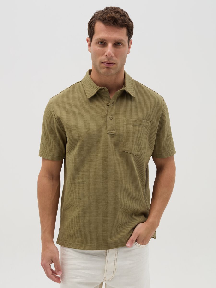 Waffle weave cotton polo shirt with pocket_0