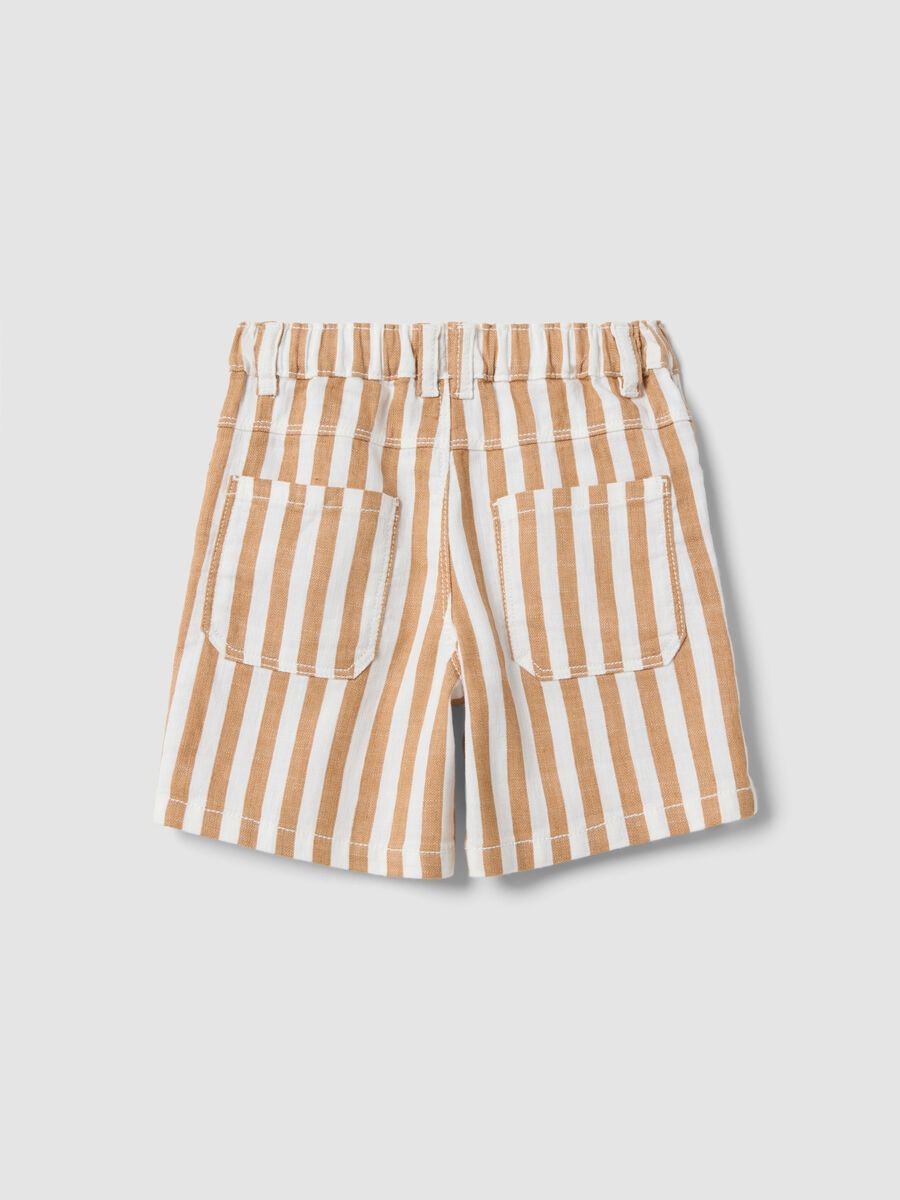 Multicolour striped cotton and linen blend shorts for toddlers with regular fit_1