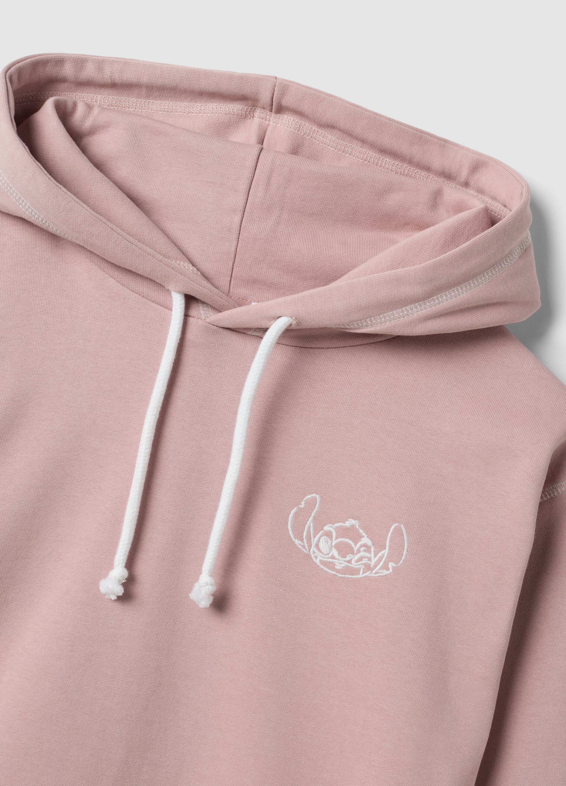 Pink hooded sweatshirt in pure cotton with Lilo & Stitch print