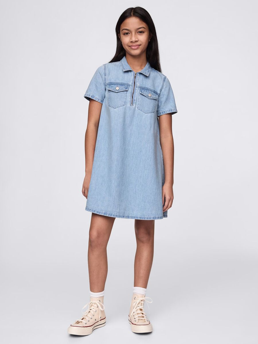 Denim dress in cotton with zip_0