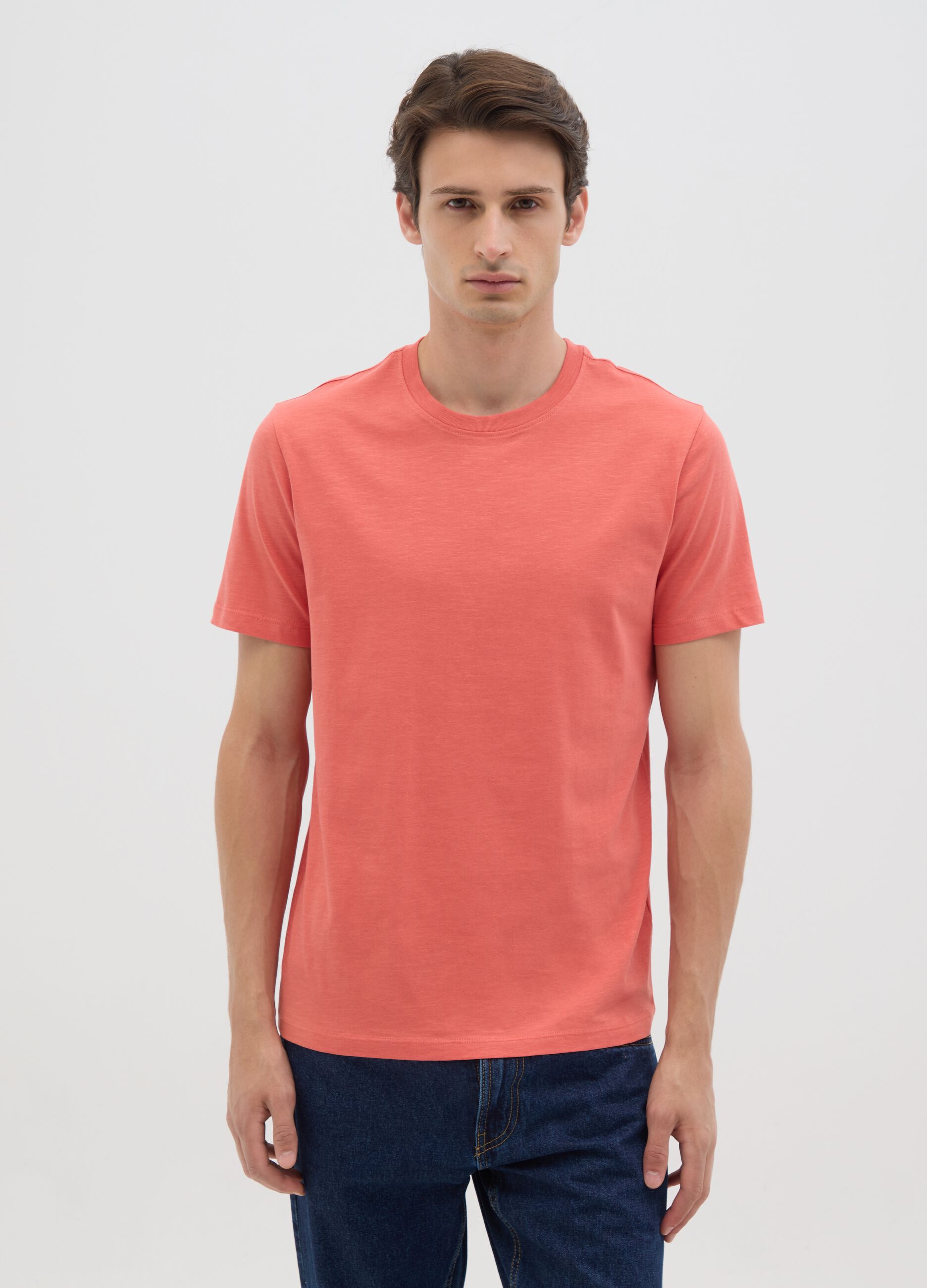 Men's orange pure cotton t-shirt regular fit