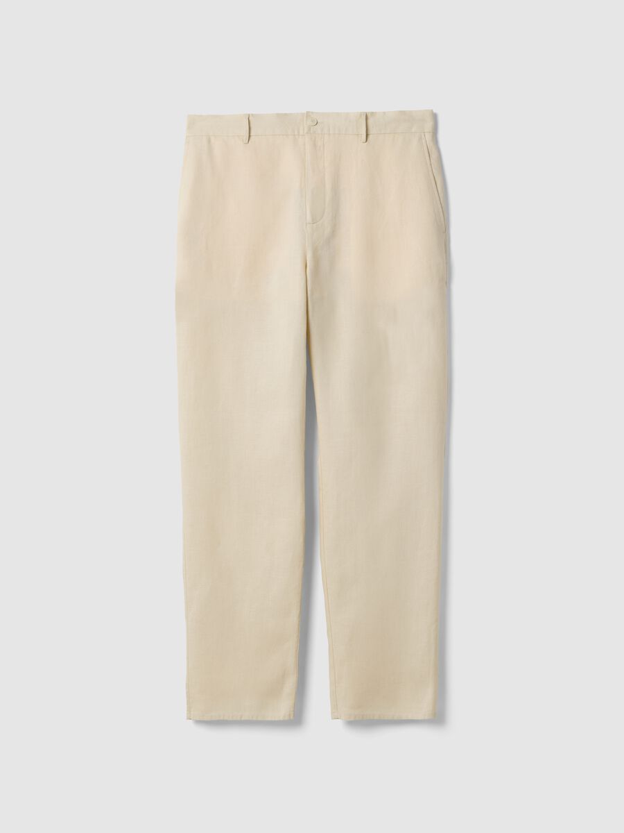 Pantaloni in puro lino bianchi regular fit_4
