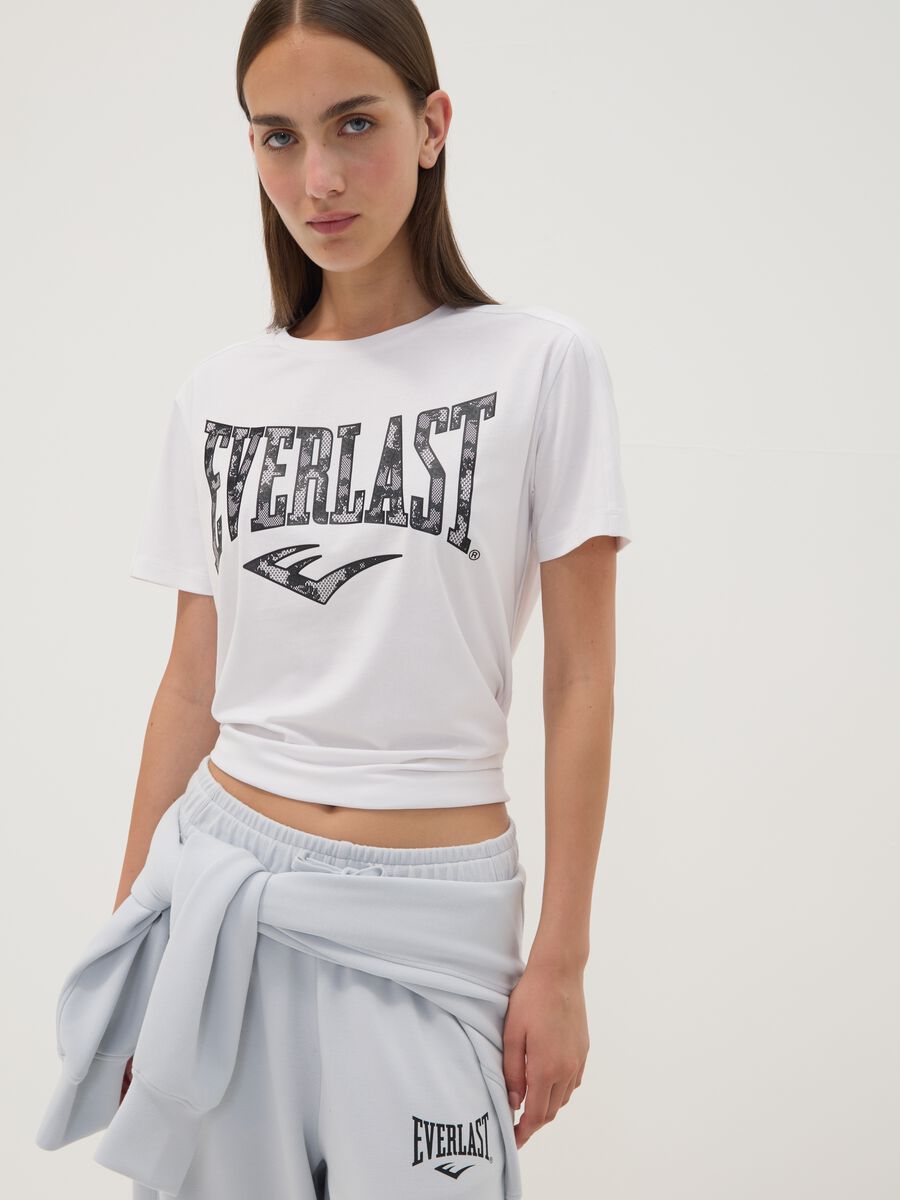 White stretch cotton jersey T-shirt with print, regular fit_0