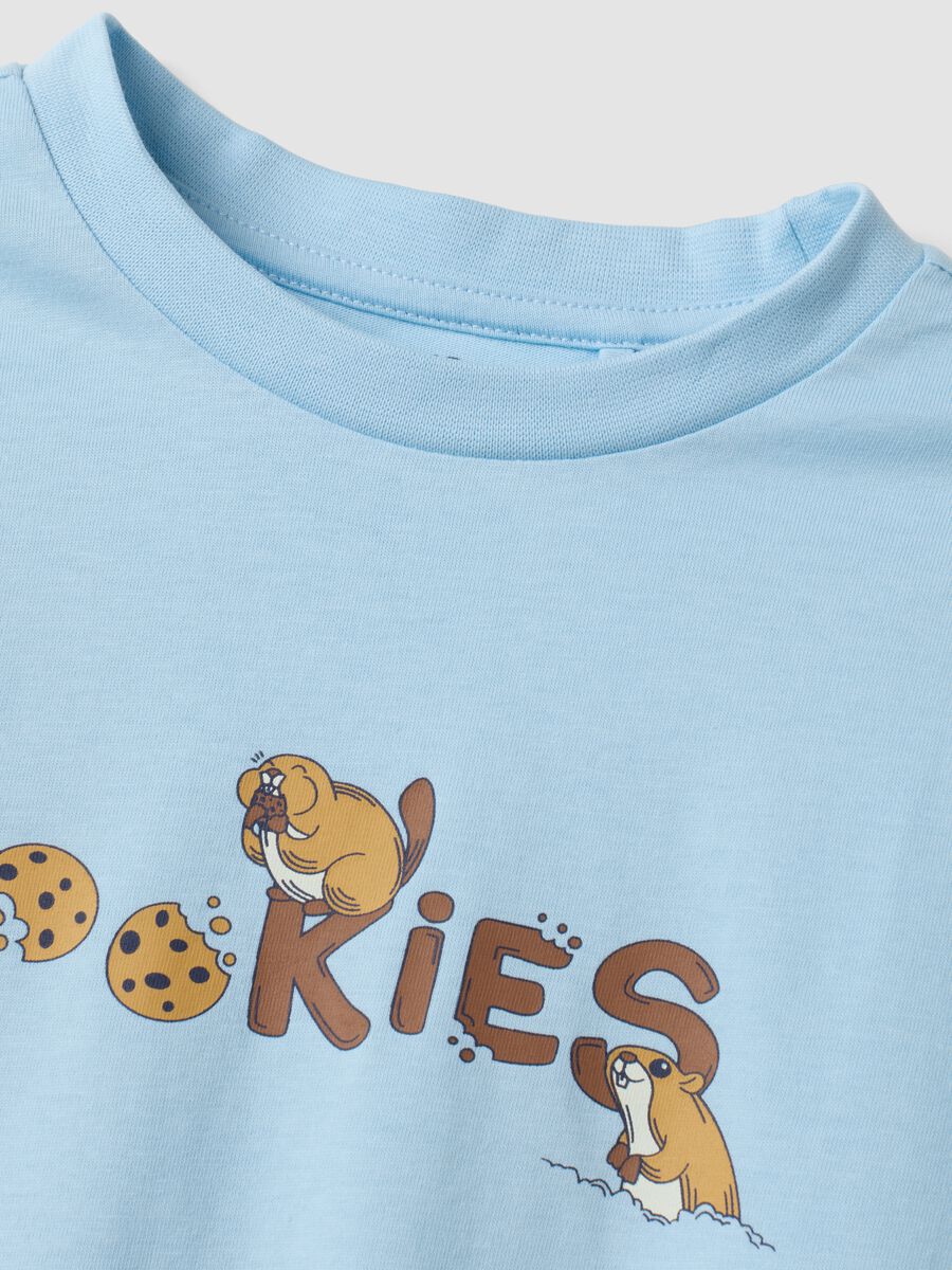Pigiama azzurro in puro cotone organico con girocollo per bambino_2