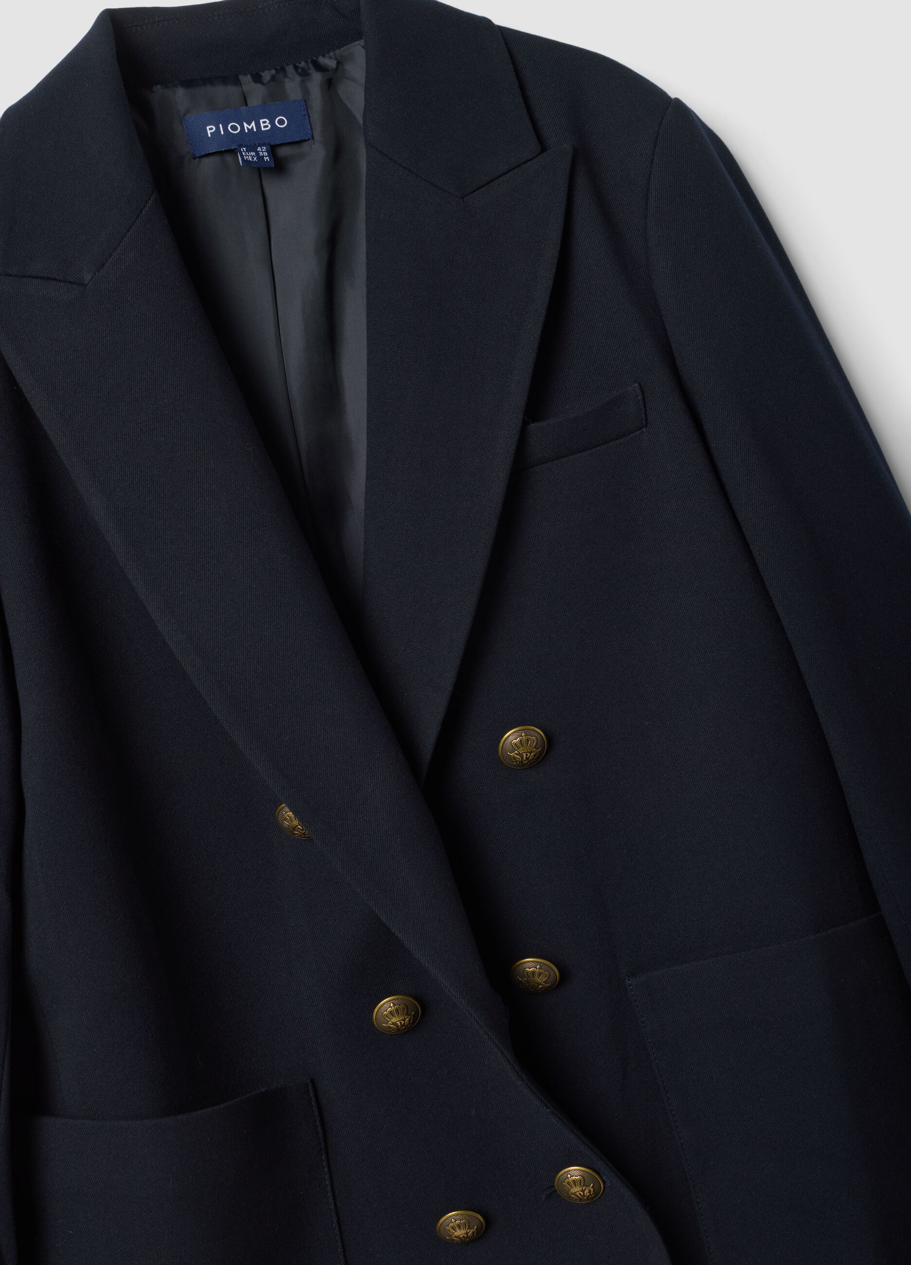Blue stretch-viscose double-breasted blazer, regular fit