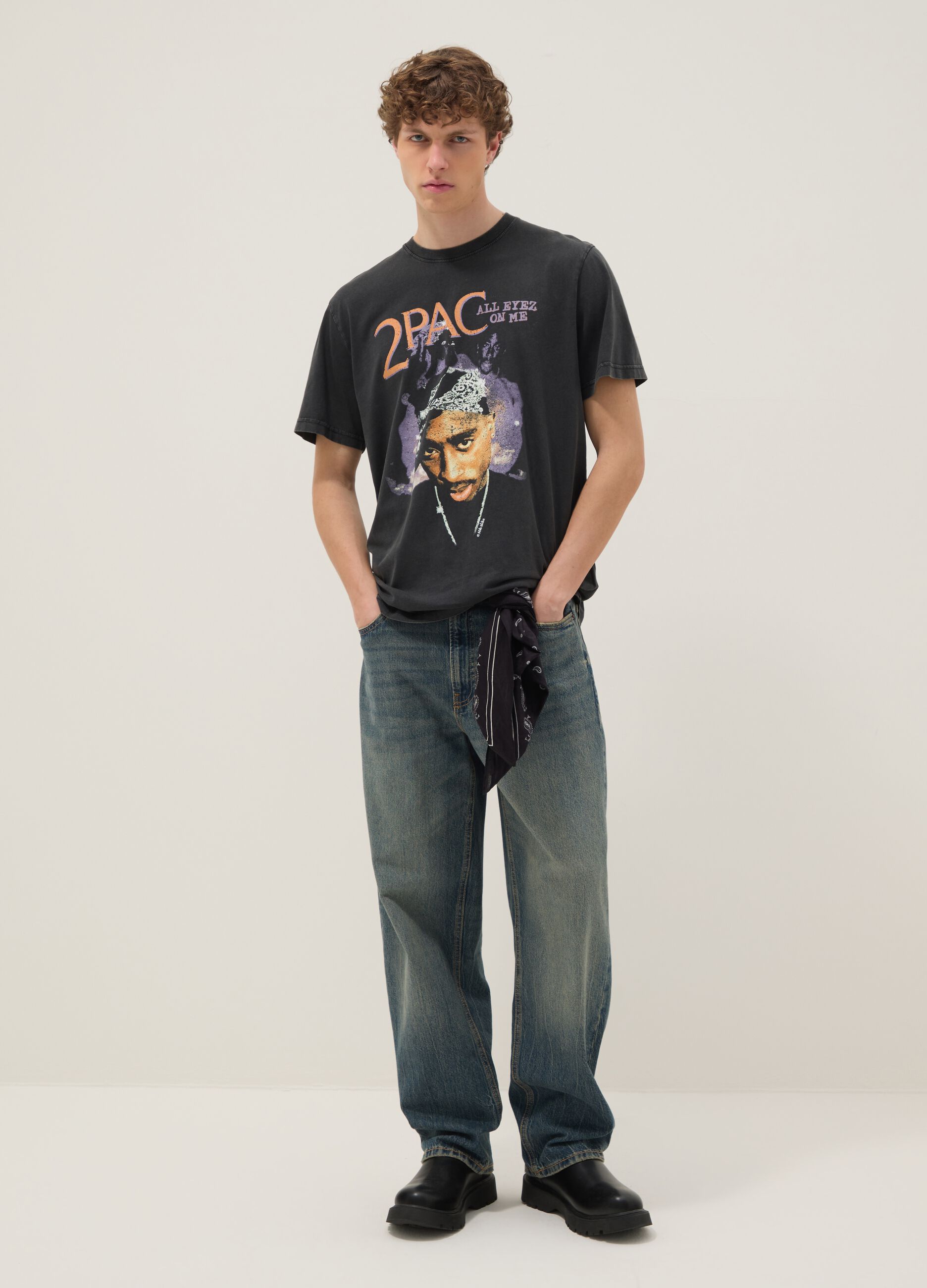 Black 2Pac print T-shirt in pure cotton, relaxed fit