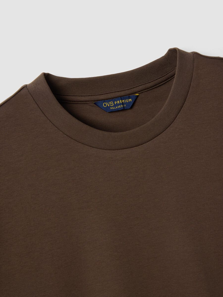 Brown regular fit crew neck T-shirt in pure cotton_5